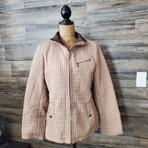 Gallery Quilted Jacket Women's Size Medium  Beige Adjustable Waist Pocket